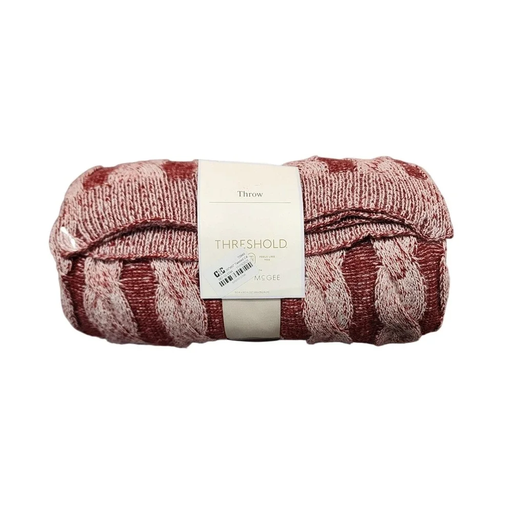 Threshold‎ with Studio McGee Burgundy and Cream Cable Knit Throw Blanket 50x60